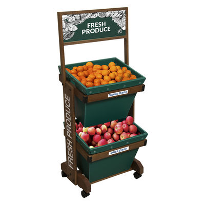 품질  2 Layers Display Vegetable Rack For Shop Wooden Fruit Display Stand With Removable Basket 공장